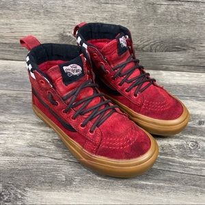 Vans Sk8-Hi Red Distressed Checkerboard Sneakers